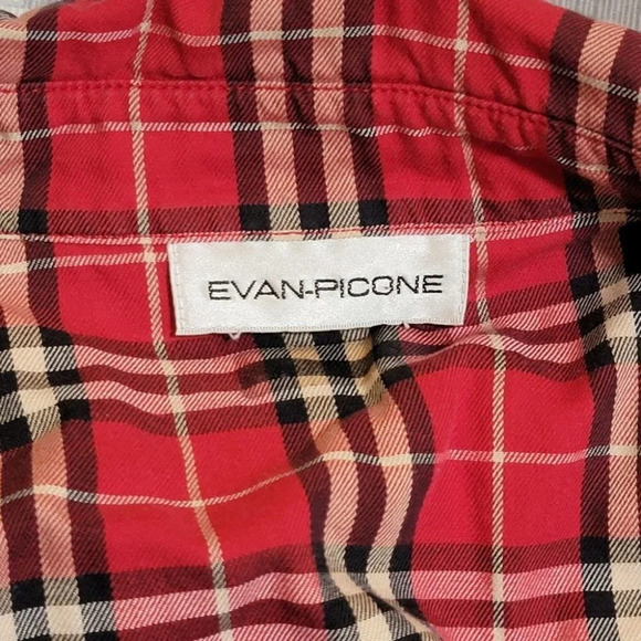 EVAN Picone red plaid Classic Button Down Blouse Relaxed Fit Womens Top - Picture 6 of 6